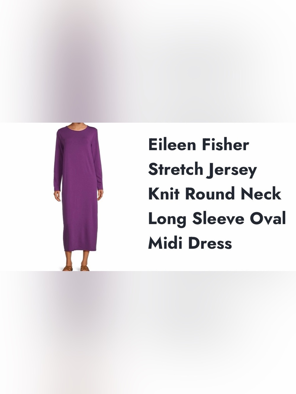 Eileen Fisher Dahlia Stretch Jersey Long Sleeve Oval Midi Dress, Size L NEW